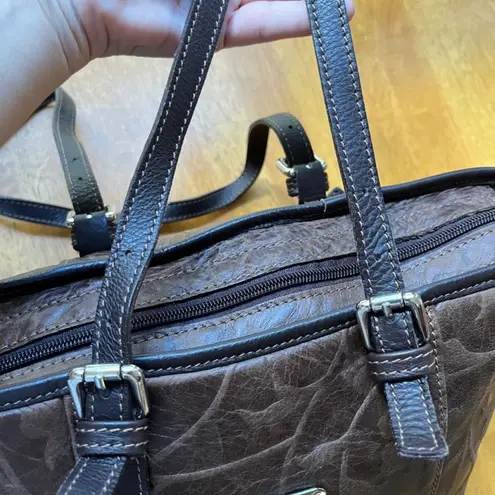 IMEDICI Firenze Leather Tote Purse Shoulder Bag Zip Around Italian Medium Size Brown