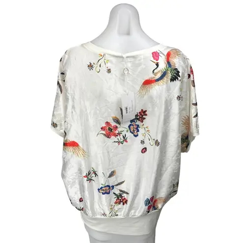 NEW Golbary Floral Silk Satin Jacquard Floral Short Sleeve V Neck Blouse Top 3 White Size undefined