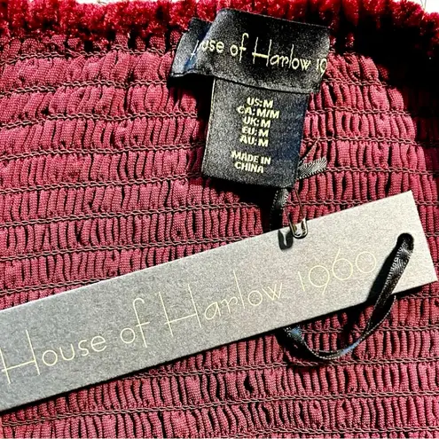 NWT HOUSE OF HARLOW 1960 Burgundy Velvet Dress Tie Strap Dark Romance ~M 💛 Red Size M