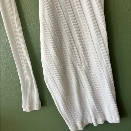 KHAITE Lenora Ribbed Long Sleeve Crew Neck Top Cream Size XS