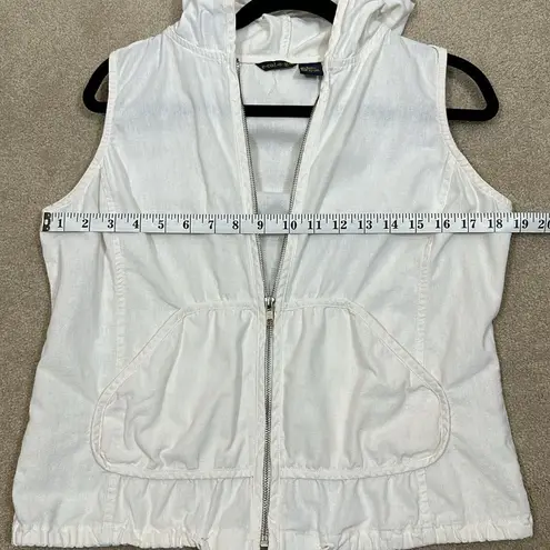 Ecologie Off White 100% Linen Sleeveless Hooded Vest Women Lagenlook Size Small