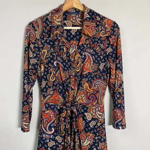 Tommy Hilfiger  Paisley Printed Tie-Waist Shirt Dress Women's Size 4 3/4 Sleeves