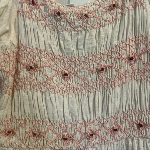 Ivy City Co Liesl Cream Puff Sleeve Embroidered Tiered Mini Dress Size S White