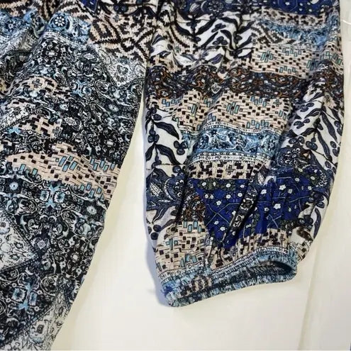 Jaase Blue Floral Babydoll Long Sleeve Boho Tassels Flare Dress Size LARGE