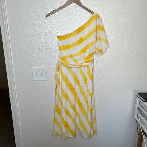 Ralph Lauren Lauren  yellow & white one shoulder faux wrap sundress size 4 p