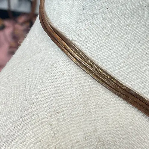 Vintage Fairy Core Green Brown Blue Glass Spiral Corded Pendant Necklace Choker