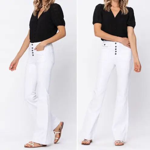 Judy Blue NWT White High Rise Button-Fly Patch Pocket Flare Jeans Size 27 NEW - Image 4