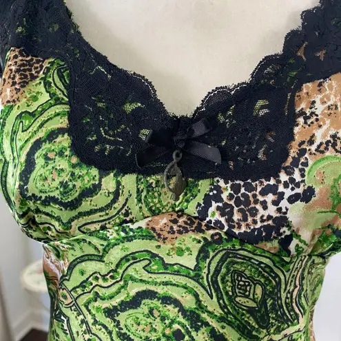 Baby Phat Early 2000's Green Black Satin Lace Trimmed Cami Camisole Top M