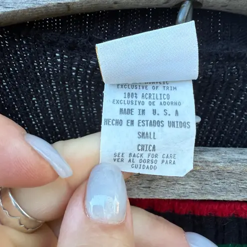 Vintage 90s Holiday Time Christmas Knit Sampler Sweater Tree Candy Cane SMALL Black