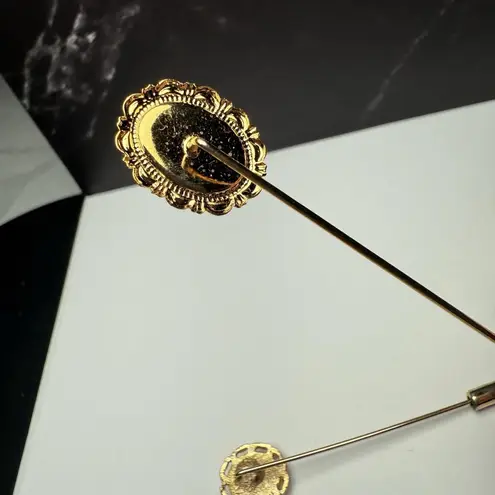 Lapel Stick Pin Gold Tone 1 Avon Lot Of 3 Cameo Lady Face, White Faux Opal