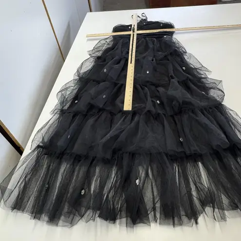 Likely Dress Women 2 Black Shane Tiered Tulle Halter Gown Rhinestone Embellished