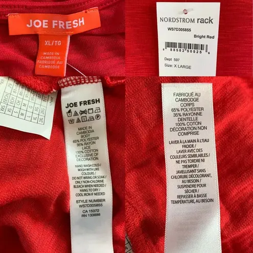 Joe Fresh Dress XL Lace Trim Bright Red Scoop Neck Sleeveless Knit New