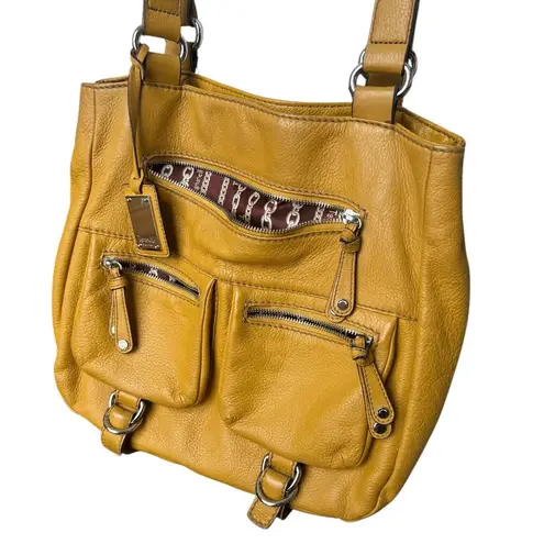 Tignanello Mustard Yellow Leather Shoulder Bag Tote Medium Sized