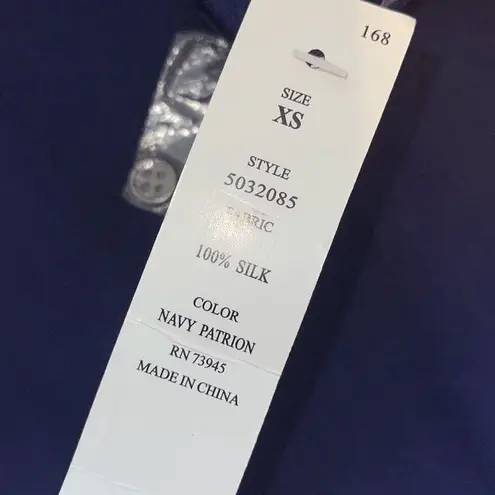 New Nexx York Womens Split V Neck Hi Low Silk Blouse Top Navy Patrion XS NWT Blue