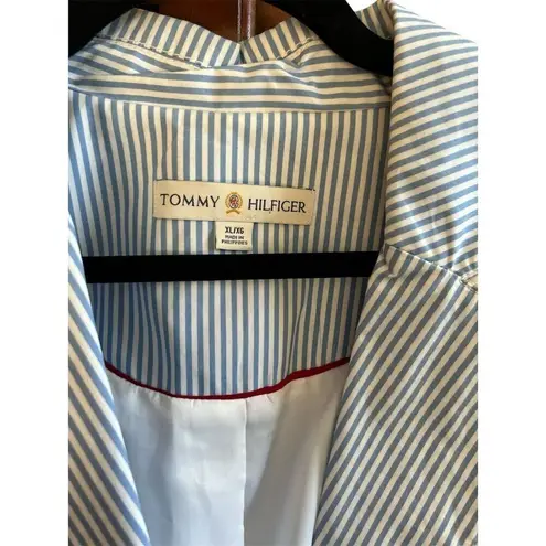 Tommy Hilfiger  Women's XL Blue Striped Trench Coat Belted Lapel‎ Collar