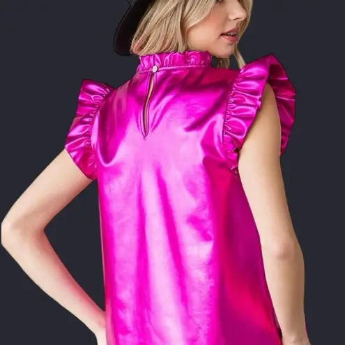 JODIFL Metallic Hot Pink Ruffle Top (Size L) Barbiecore Dream –