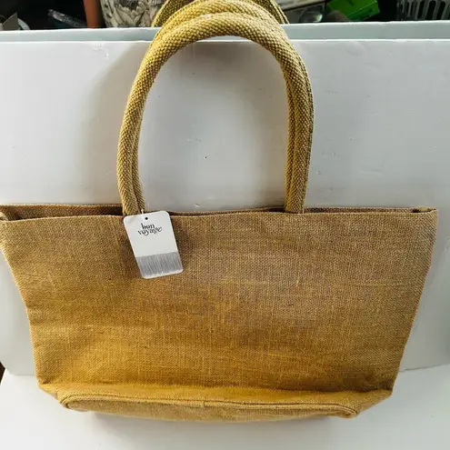 Jute Bon Voyage Beach Sequin Pineapple Beach Travel Tote Bag Vacation Tan NWT