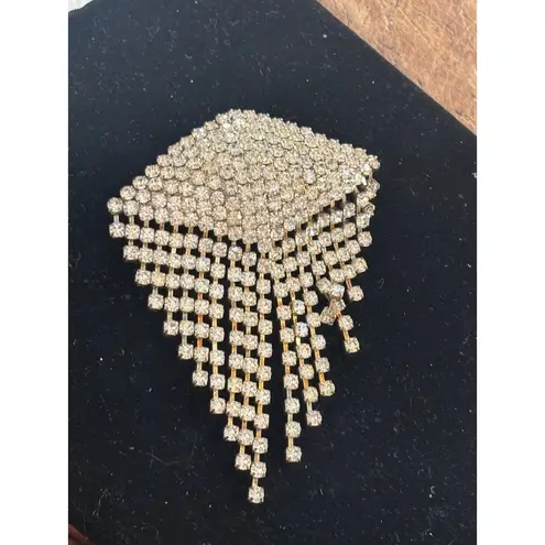 Vintage Rhinestone Waterfall Brooch Pin Jewelry Statement Piece Silver