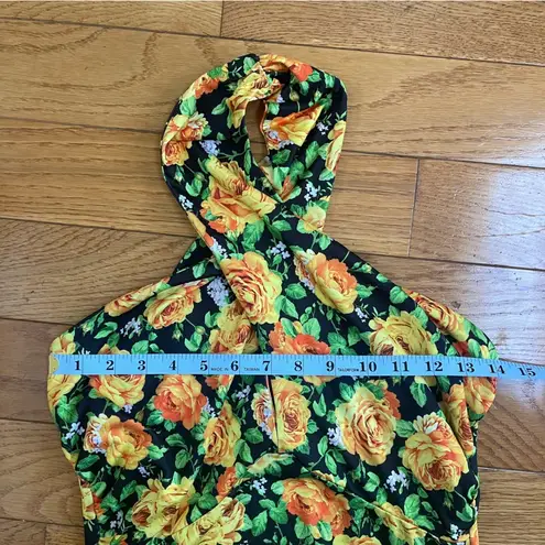 ZARA  Twist Neck Floral Halter Top Bodysuit Small Yellow Green Floral Sz M