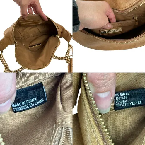 Antik Kraft Gold Chain Accent Convertible Sling Half Moon Crossbody Bag Vegan