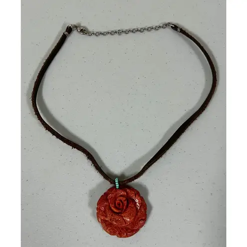 Handmade Brown Suede Flower Rose Charm Pendant Necklace Choker Jewelry 🌹✨ 