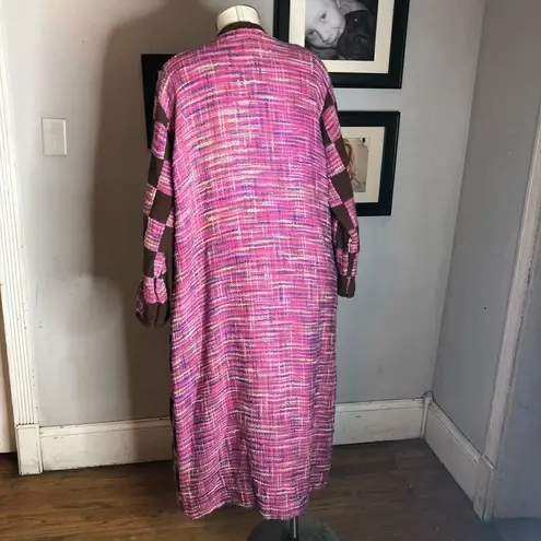 Vintage MOLATO Silk Pink Tweed Patchwork Hippie 70s Maxi Dress Duster Jacket Size M