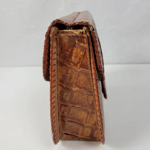 Vintage Womens Genuine Alligator Skin Leather Clutch Purse Cognac Brown Handmade