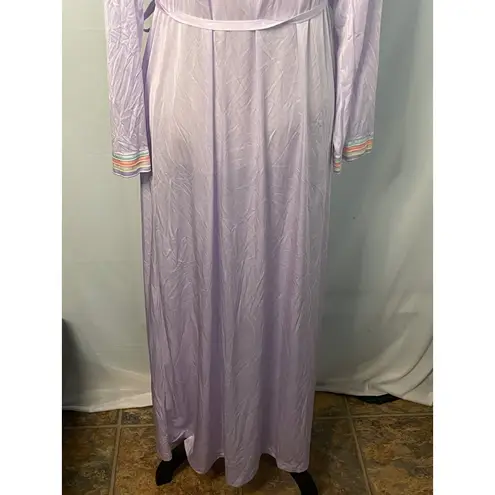Vintage Lilac Robe Long Lounge Wear Rainbow Trim Belted Womens Sleepwear Purple Size M
