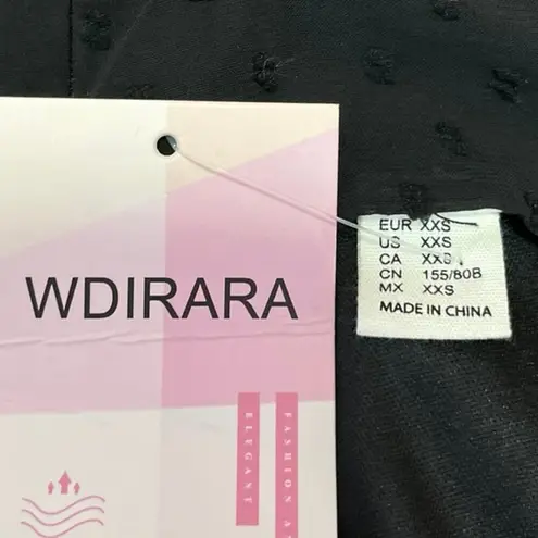 NEW WDIRARA Black Swiss Dot Puff Long Sleeve Mini Fit & Flare A