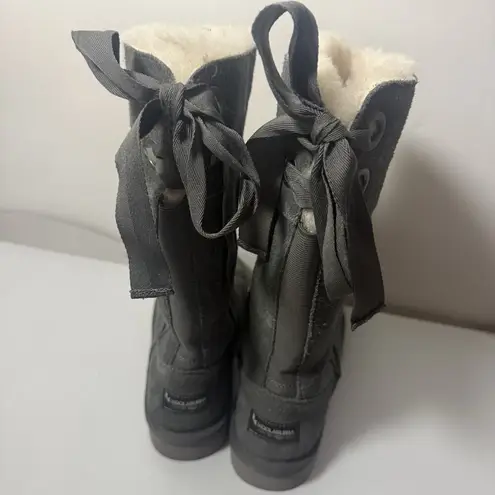 KoolaBurra by UGG Gray Suede Fur Lined Ribbon Lace Up Boots Size 6