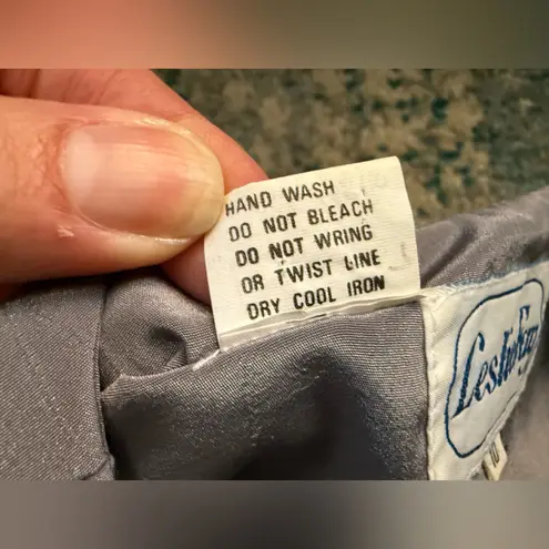 Vintage 80s Leslie Fay silky silver button down tie tunic blazer, size 10