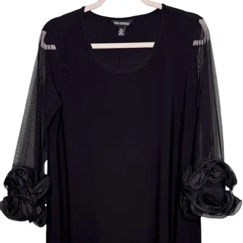 Nina Leonard Black Mesh Sleeve with Ruffle Cuff Dress Size Large