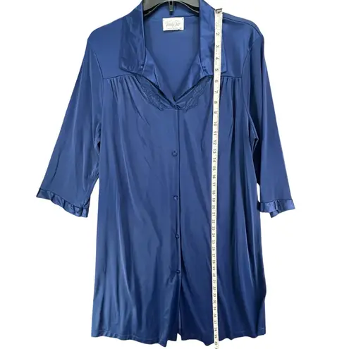 Vanity Fair Vintage House Coat Robe M Blue Nylon Buttons Sleep Shirt Made USA