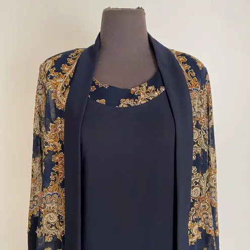 R & M Richards sz 10P paisley print navy metallic gold dress and jacket