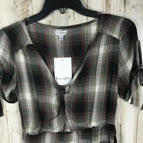 Love, Fire Love Fire Twist Open Crop Check Plaid NWT