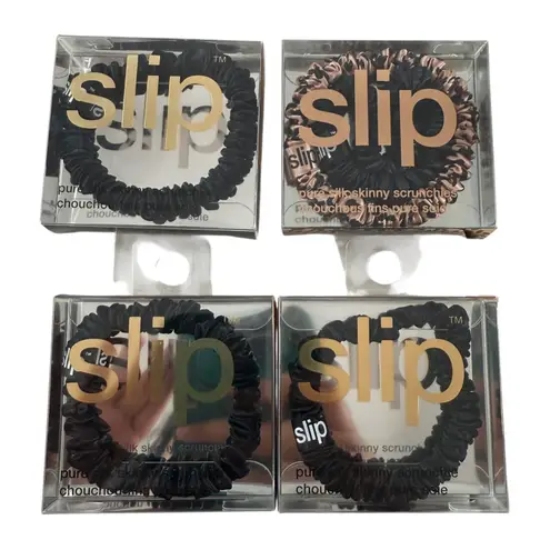 Slip Pure Silk Skinny Scrunchies Black Leopard Print Set of 6 Hair Accessories