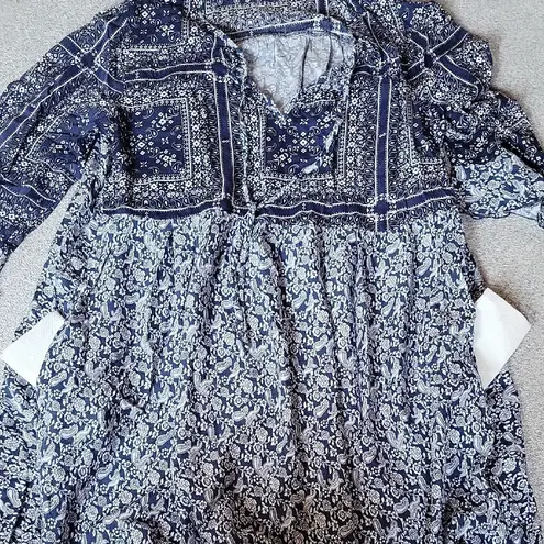Suzanne Betro Boho Tyle Navy and White Floral Patterned Dress Size XL