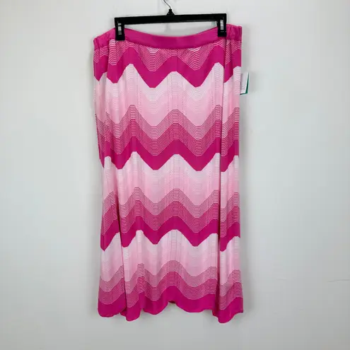 Ming Wang Chevron Knit Midi Skirt Pink Striped Ombre Stretch Pull On XL NWT