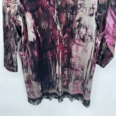 Vintage Y2K CJ Banks Whimsigoth Sweater Womens 2X Pink Sequin Velvet Black Lace