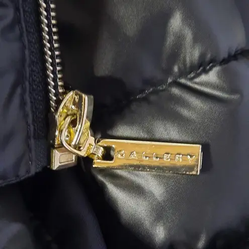 Gallery Womens Puffer Coat Small Black Hooded Faux Fur Full Zip Winter Outerwear