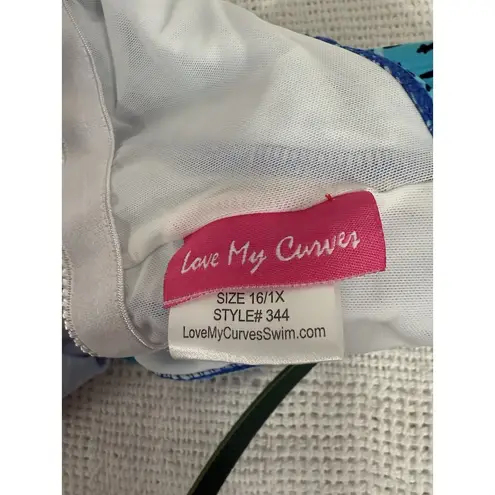Love My Curves Style 344 Size 16 1x One Piece Swimsuit Resort Beach Blue NWT
