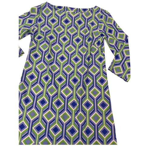 Jude Connally Marlowe Trellis Cobalt Kelly Dress Collared 3/4 Sleeve Preppy XS