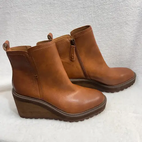 Zodiac 10M Julia Brown Leather Wedge Lug Ankle Platform Boot Zip Comfort Suede Size 10