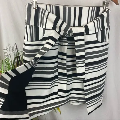 CAbi  Grandstand White Black & Gray Striped 5185 Wrap Mini Skirt S