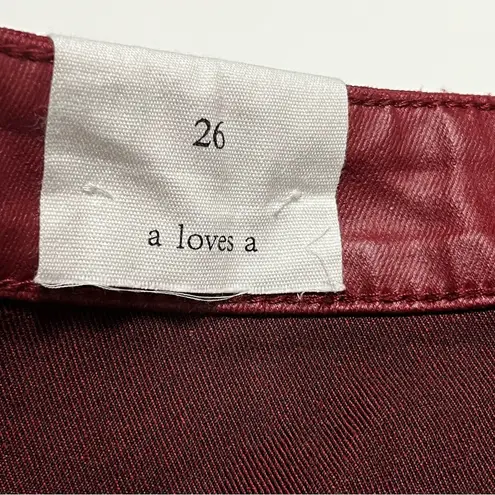 A loves A Womens Size 26 Red Merlot High Rise Ankle Skinny Coated Denim Pant NEW