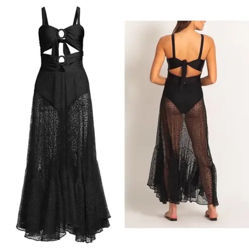 PatBO Sleeveless Lace Cutout Maxi Dress Black Sheer Handkerchief Medium NWT