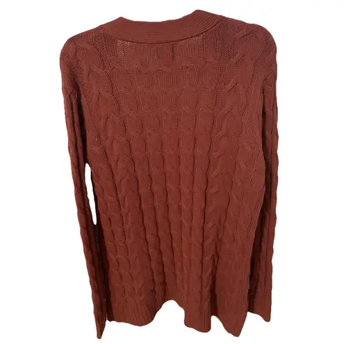 St Johns Bay Cardigan Womens Open Knit Sweater Front Pockets Cotton Brown Size L