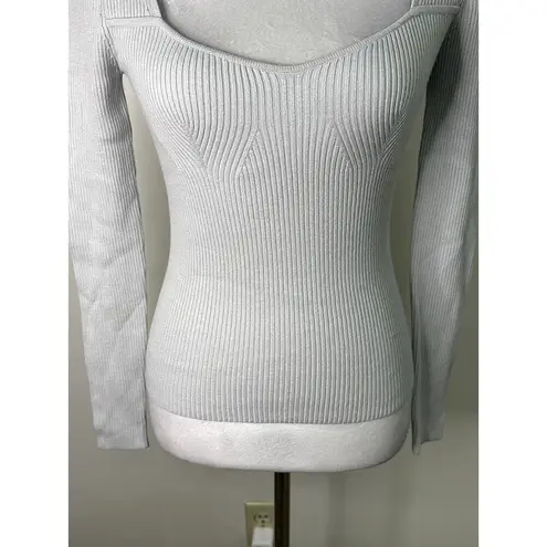 Open Edit  Women's Luxe Sculpt Square Neck Long Sleeve Light Gray Top XXS NWT