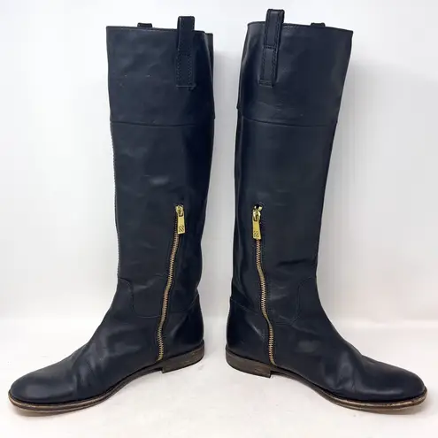 Coach  Marta Women's Black Genuine Leather Riding Boot Gold Hardware Size 7