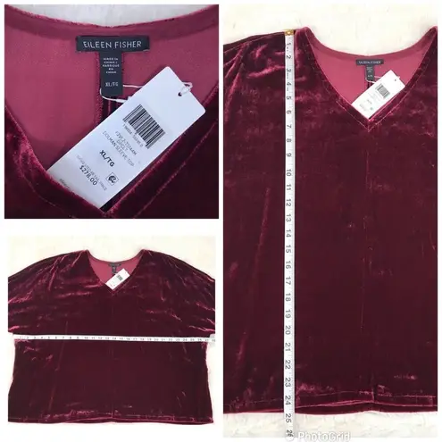 Eileen Fisher EILEEN‎ FISHER Red Velvet Dolman Sleeve Blouse Boxy Top Silk Blend Velour New